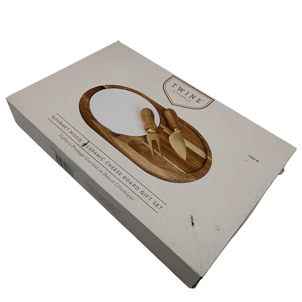 Twine Living Co Gourmet Wood & Ceramic Cheese Board Gift Set –‎ New